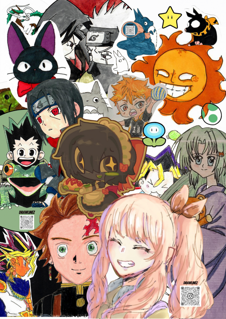 Figuren und Gesichter im Mangastil als Collage