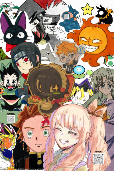 Figuren und Gesichter im Mangastil als Collage